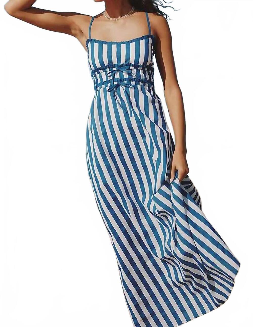 NEW BEACH RIOT levie stripe maxi dress in blue